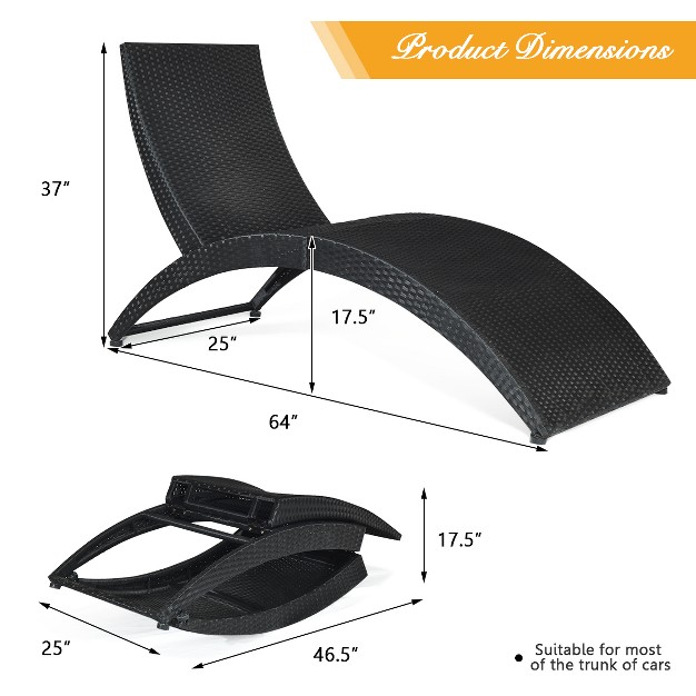 Costway 2pcs Folding Patio Rattan Lounge Chair Chaise Cushioned Portable Garden Black