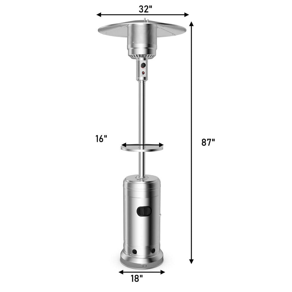 HONEY JOY 48000 BTU Outdoor Rolling Steel Silver Outdoor Propane Freestanding Patio Heater with Table Suitable TOPB004779