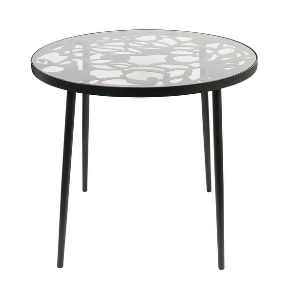 LeisureMod Devon Round Glass Top Aluminum Base Outdoor Dining Table