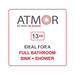 ATMOR 13000 Watt240V 2.25 GPM Electric Tankless Water Heater Includes Pressure Relief Device Ideal for a Full Bathroom AT-13WH-HD