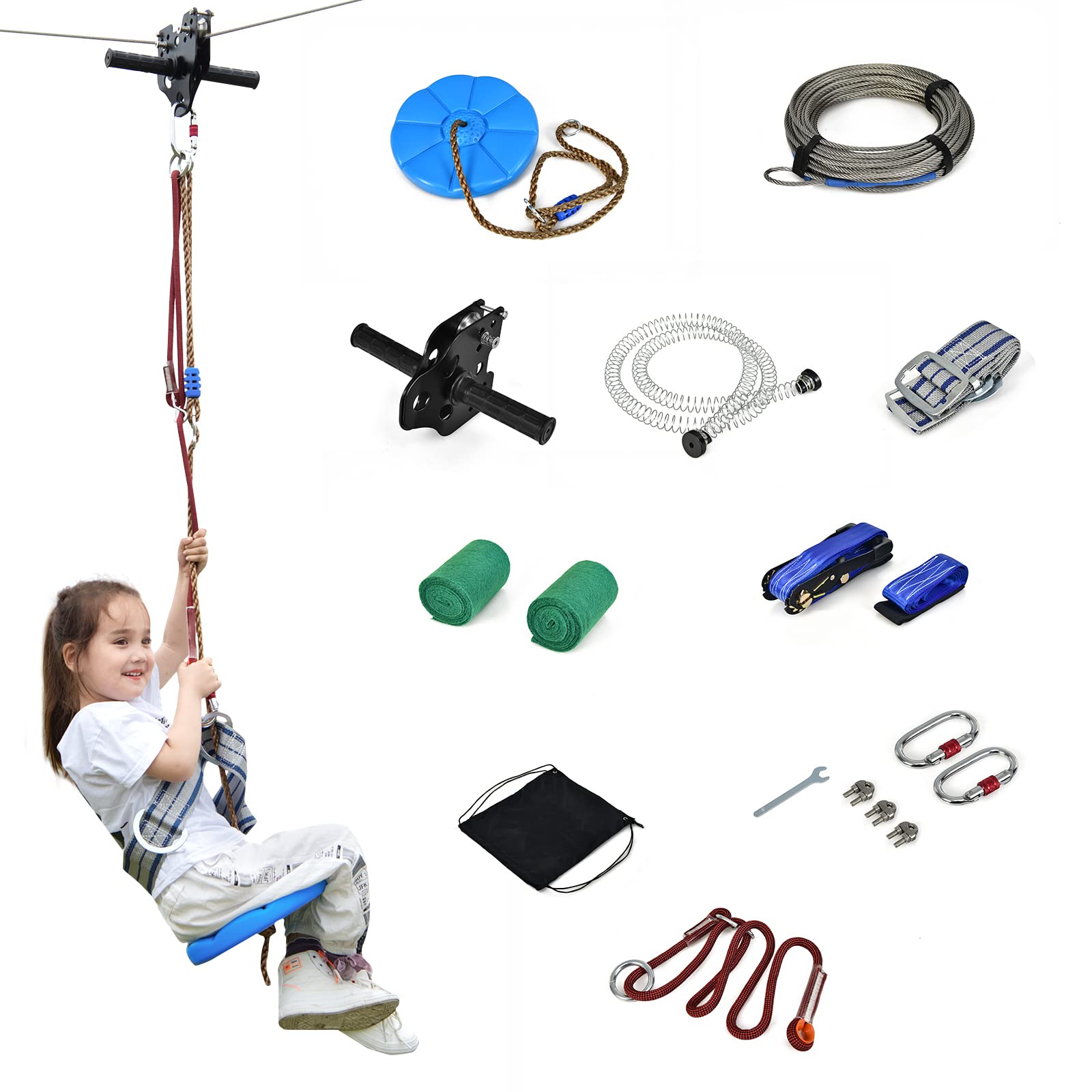 Costzon 100 FT Zipline for Backyard, Outdoor Zipline Kit for Kids