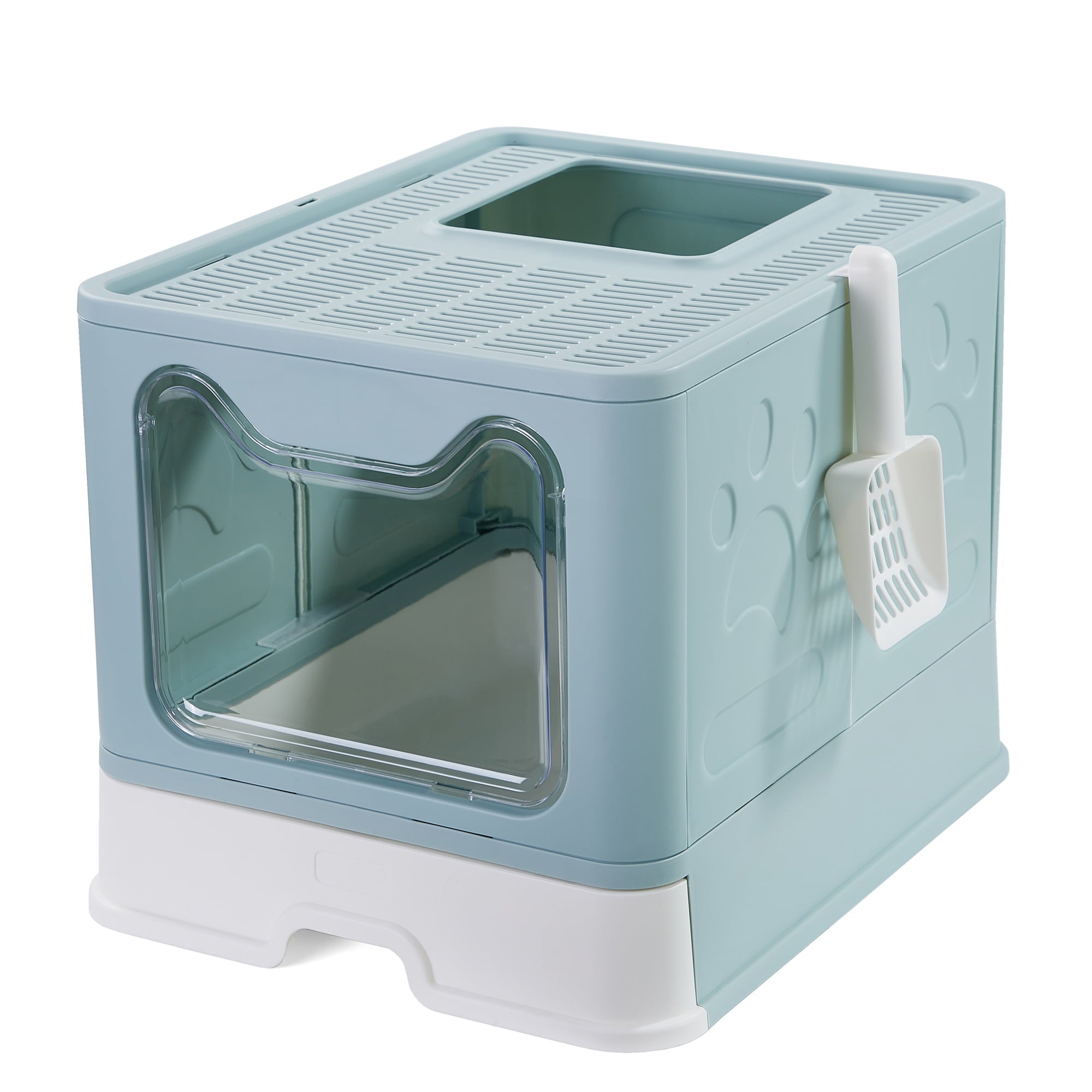 Vealind Foldable Cat Litter Box with Lid Front Entry and Top Exit XXL Extra Large Space Covered Kitty Litter Boxes Enclosure Toilet (Green)