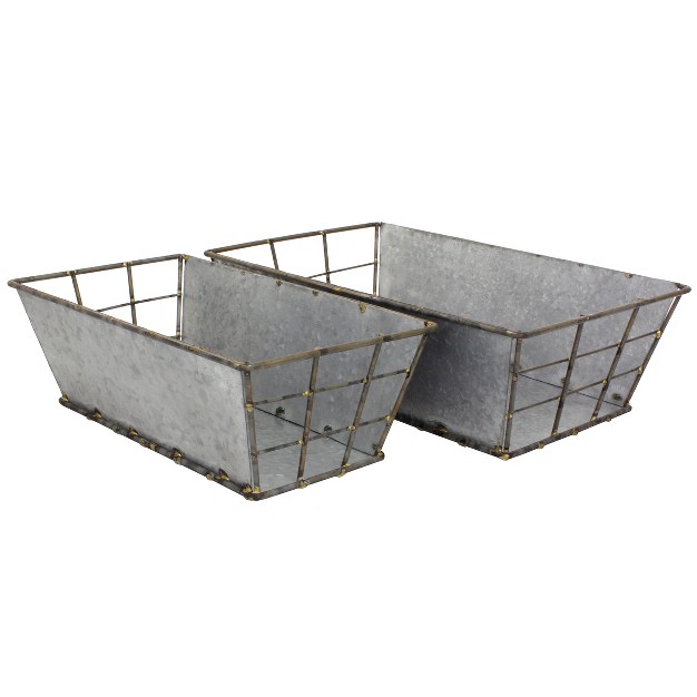 2pc Rectangle Antique Galvanized Metal Basket Set Gray Stonebriar Collection