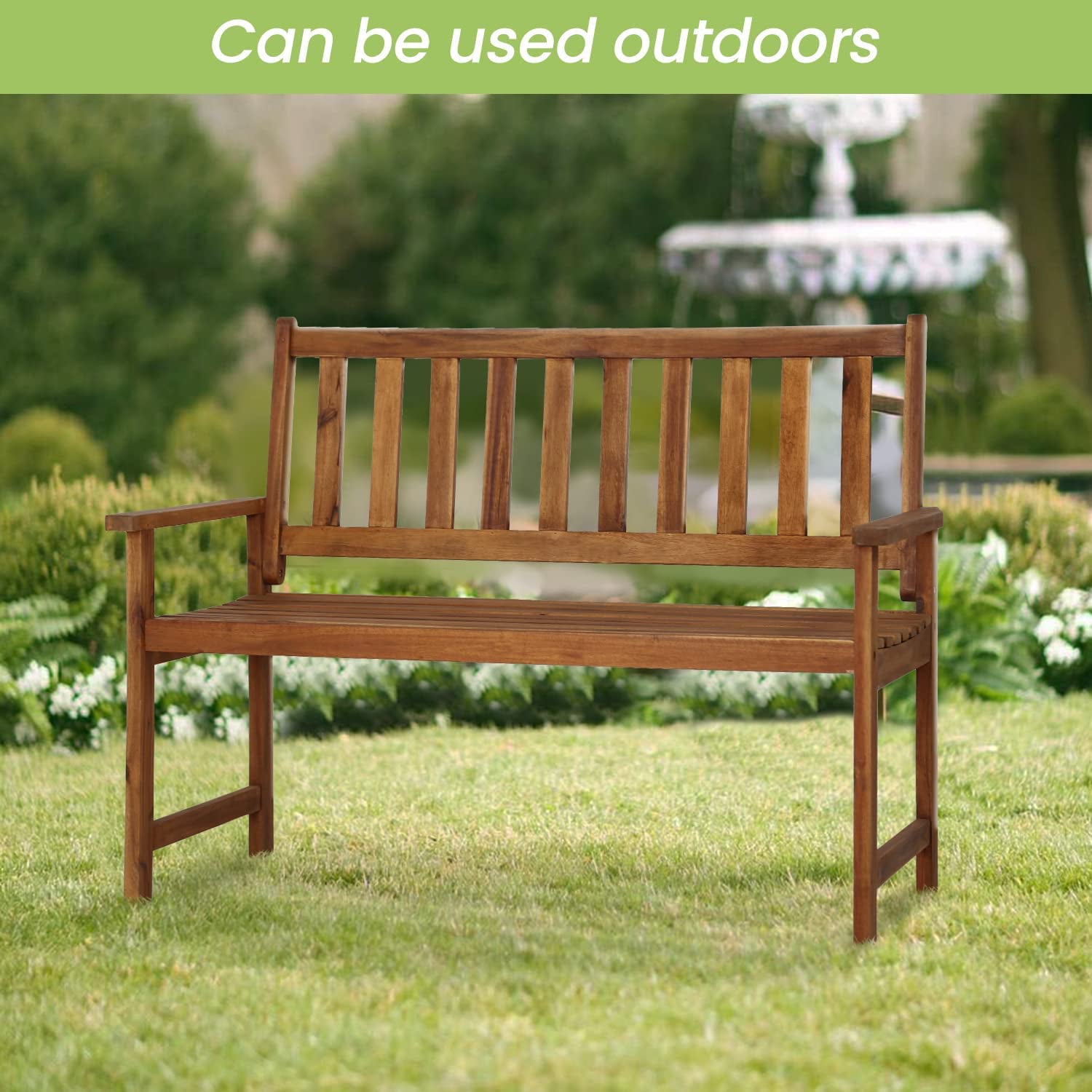 Outdoor Patio Bench, Acacia Wood Garden Bench with a Natural Oiled 2 Seats Patio Furniture Bench with Backrest Park Bench for Backyard Patio Balcony Porch Deck Garden Lawn