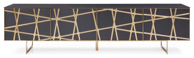 Pierrick Modern Black Oak and Champagne Gold TV Stand   Contemporary   Entertainment Centers And Tv Stands   by Rustic Home Furniture Deco  Houzz