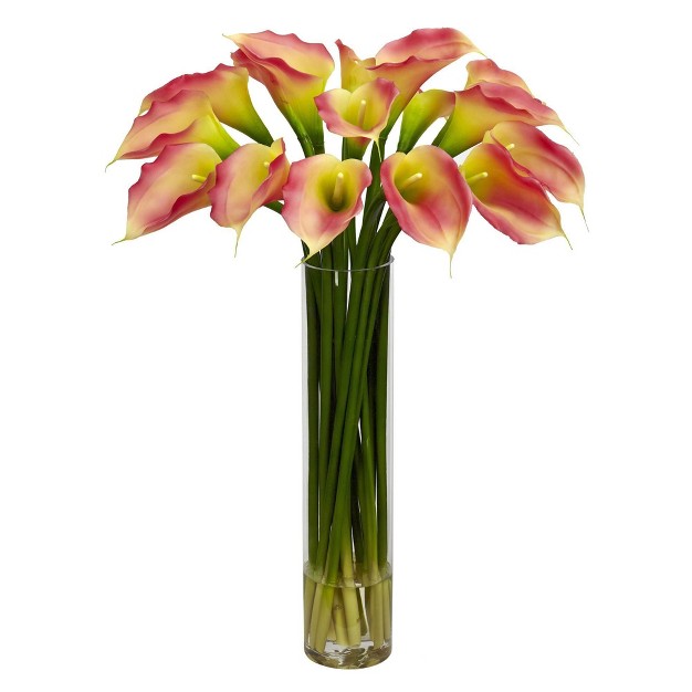 Nearly Natural 27-in Calla Lily With Cylinder Silk Flower Arrangement