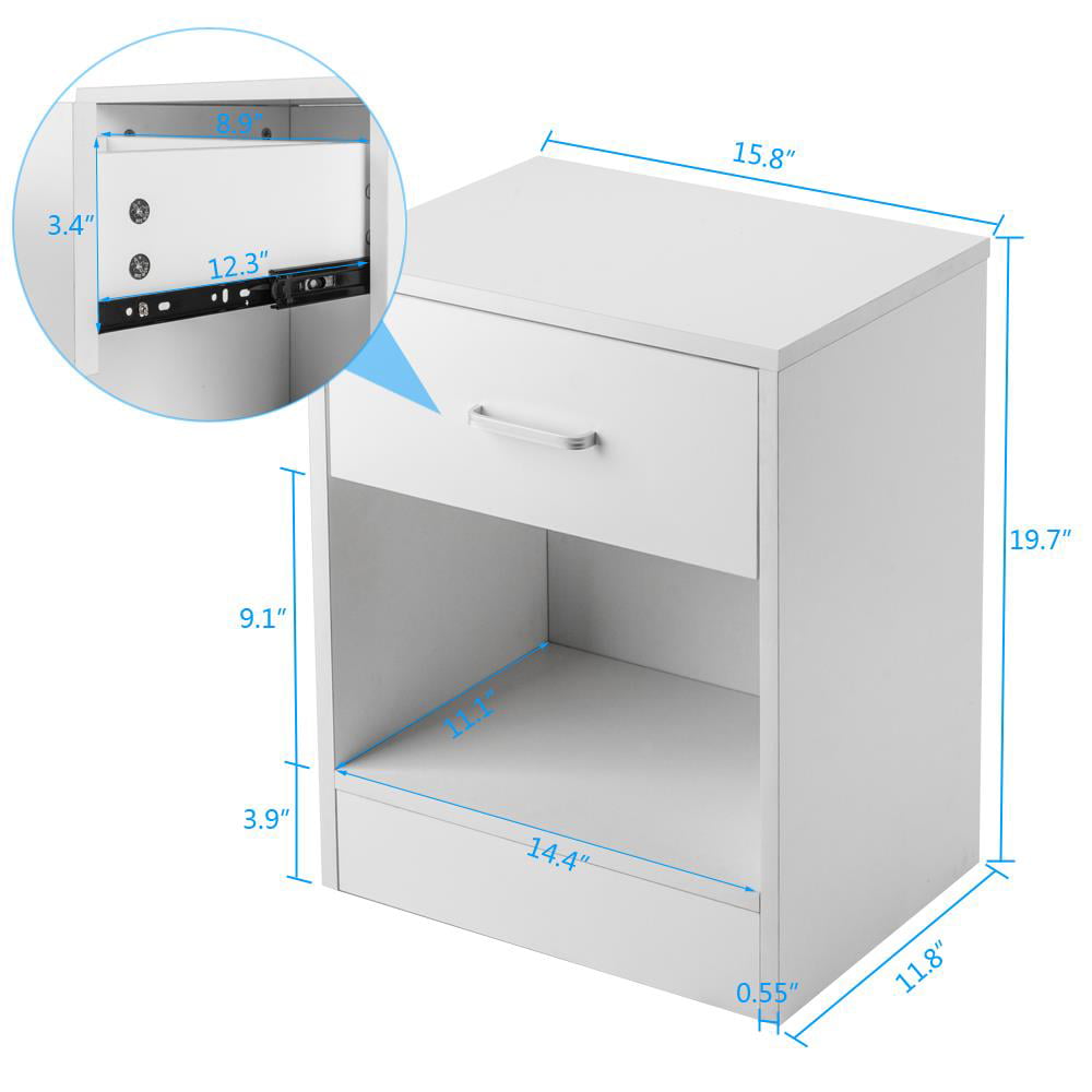 Ktaxon Set of 2 Nightstand End Tables Pair Bedroom Table Home Furniture with Drawer White