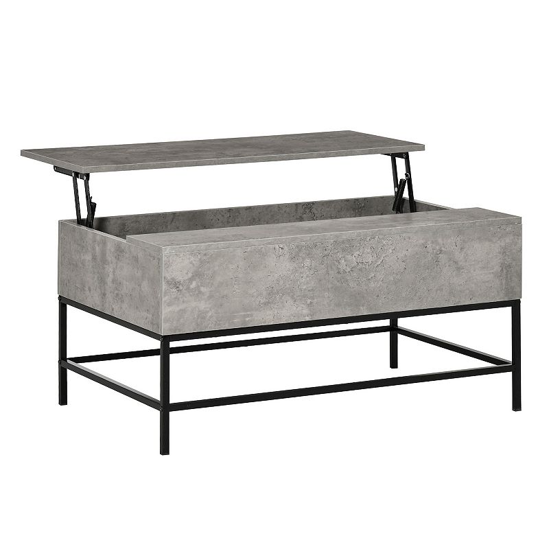 HOMCOM Modern Lift Top Coffee Table with Hidden Storage Compartment and Steel Legs for Living Room Reception Room Brown