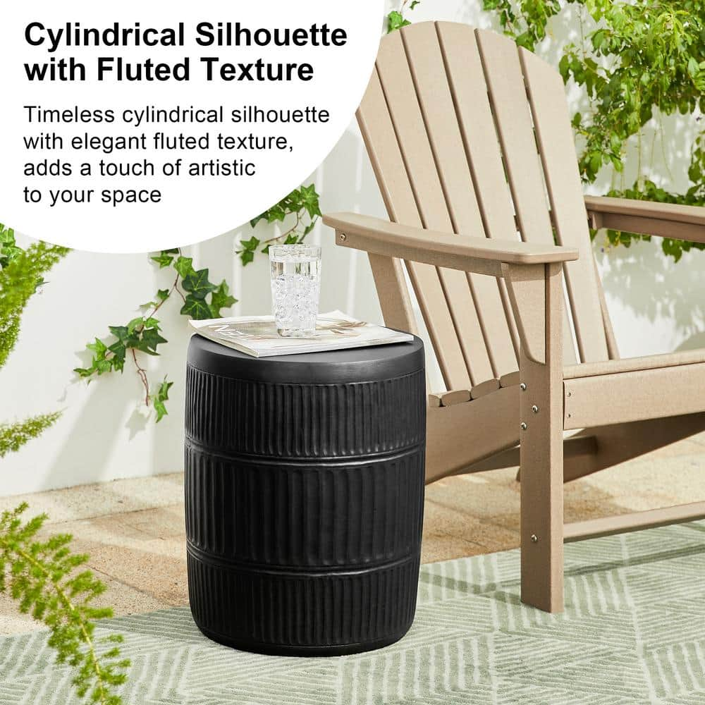 Glitzhome 18.5 in. H Multi-functional MGO Black Textured Garden Stool or Planter Stand or Accent Table 2029500017