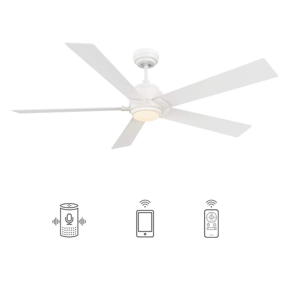 CARRO Aspen 60 in Dimmable LED IndoorOutdoor White Smart Ceiling Fan with Light and Remote Works with AlexaGoogle Home