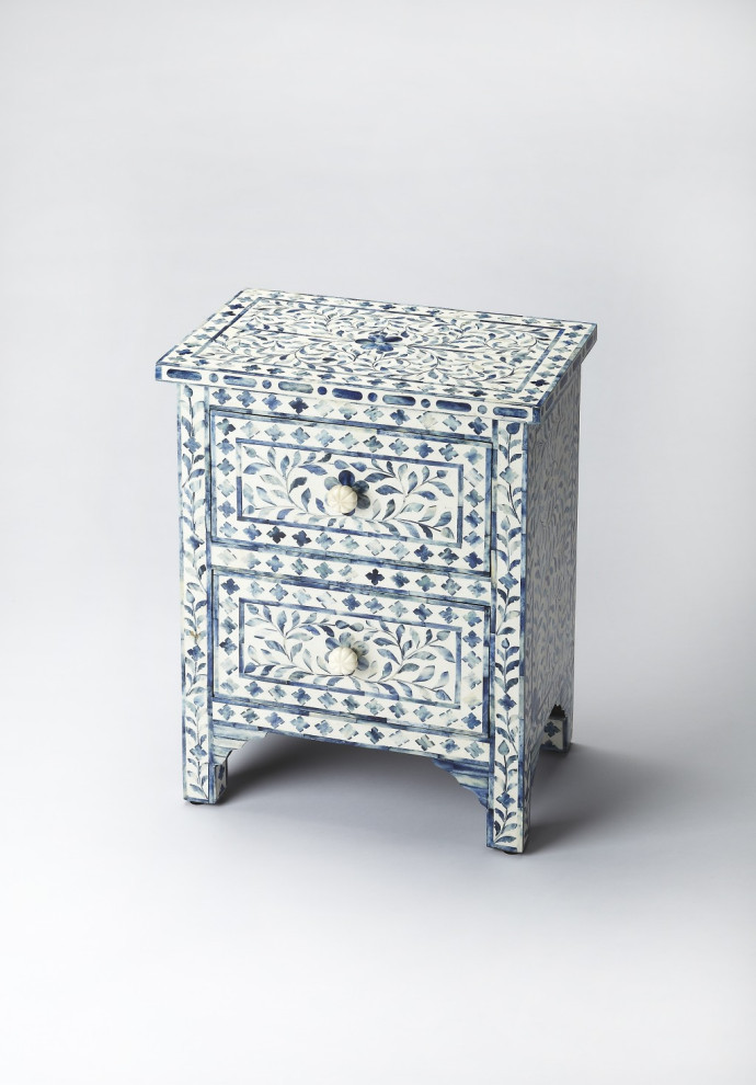 18 quotBlue And White Solid Wood Frame Standard Accent Chest With Two Drawers   Mediterranean   Accent Chests And Cabinets   by HomeRoots  Houzz