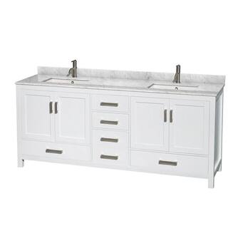 Wyndham Collection Sheffield 80 in. Double Vanity in White with Marble Vanity Top in Carrara White WCS141480DWHCMUNSMXX