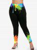 Paint Splatter Palm Printed Tee and Leggings Plus Size Matching Set Outfit