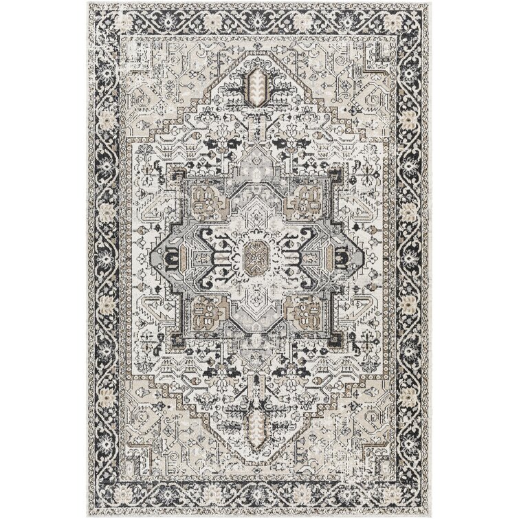 Gulnara Machine Washable Oriental Black/Taupe Area Rug