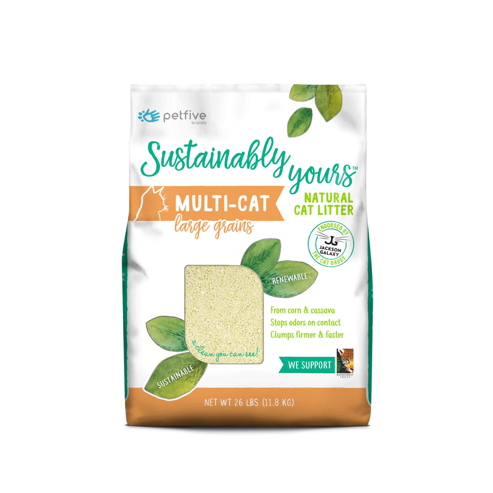 SUSTAINABLY YOURS Multi-Cat Large Grains From Corn amp; Cassava Natural Litter， 26 lbs.