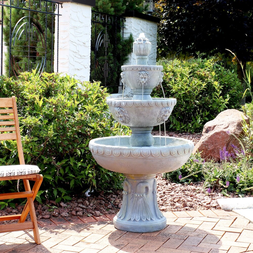 4 Tier Lion Head Outdoor Water Fountain Backyard Patio Feature   53\