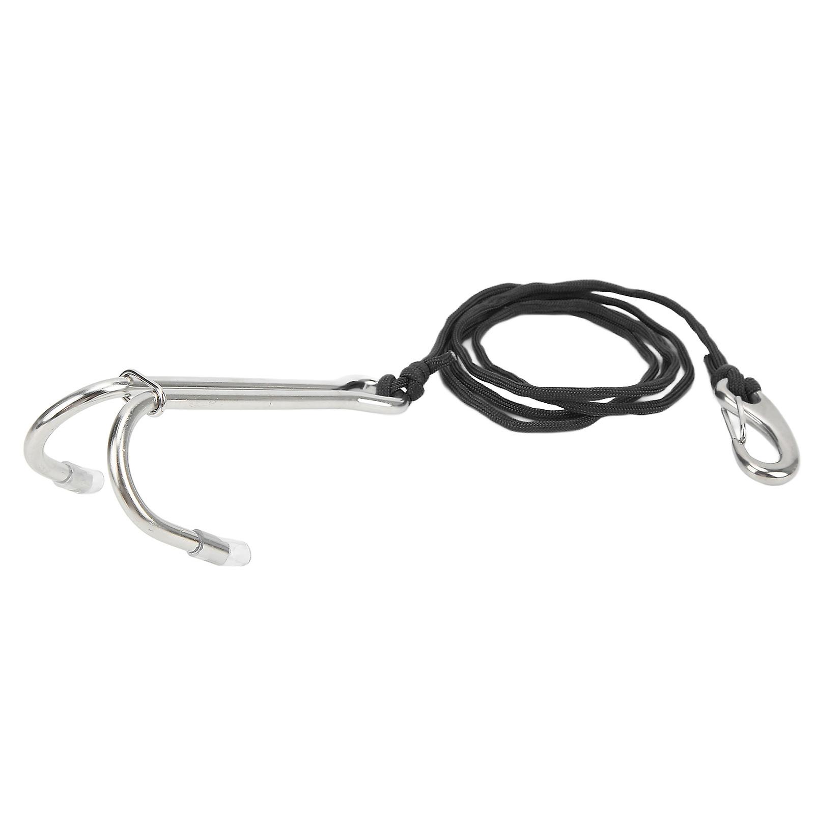 Diving Hooks Stainless Steel Double Reef Hook Diving Supplies With Spiral Coil Lanyard For Underwater Activitie[black]