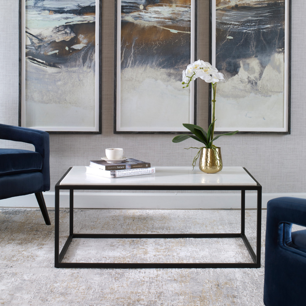 Uttermost Vola Modern White Marble Coffee table   Transitional   Coffee Tables   by Uttermost  Houzz