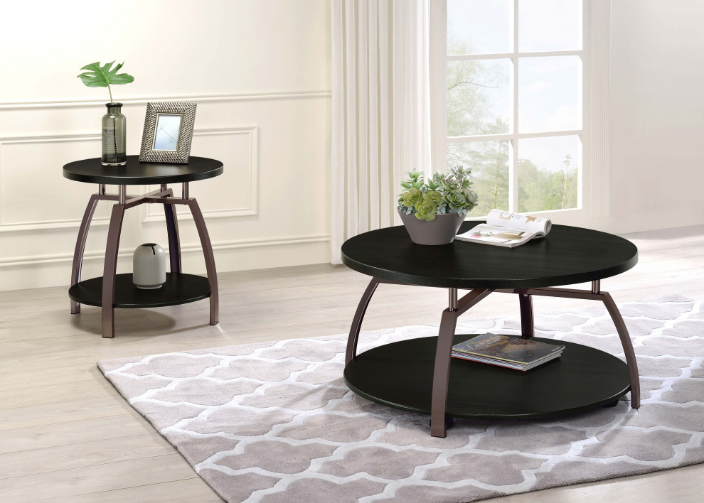 Dacre Round Coffee Table Dark Grey and Black Nickel   Modern   Coffee Tables   by Modon  Houzz