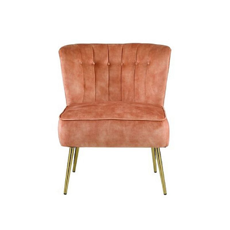 Accent Chair with Curved Tufted Back， Orange and Gold