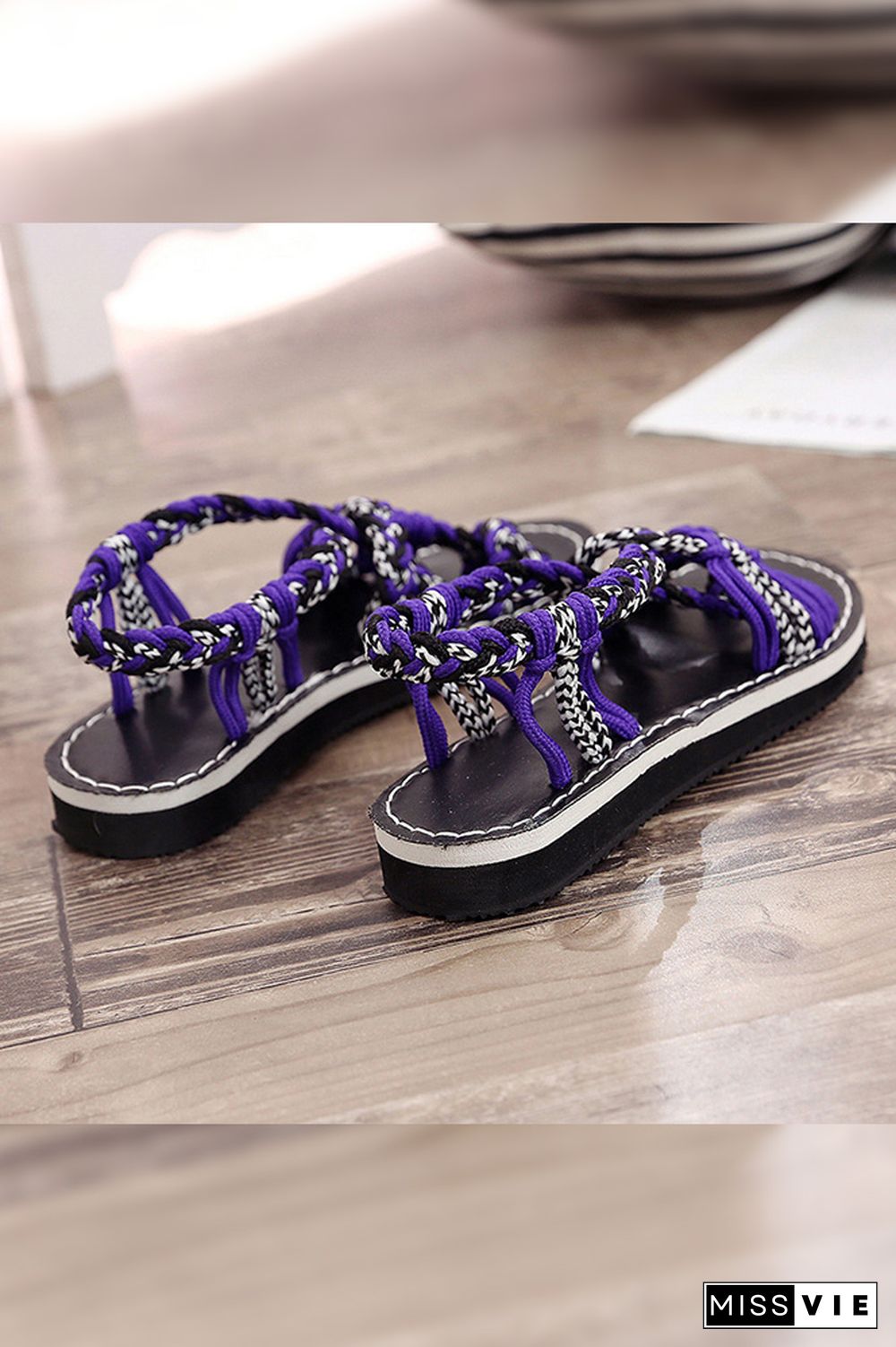 Colorful Rope Twist Knot Splicing Flat Sandals