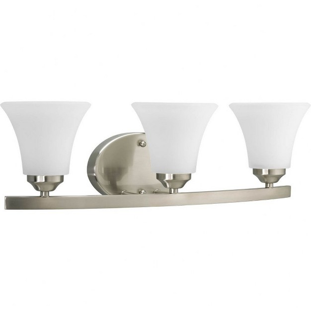 Progress Lighting Adorn Collection 3 light Bath Fixture Brushed Nickel Etched Glass Shade