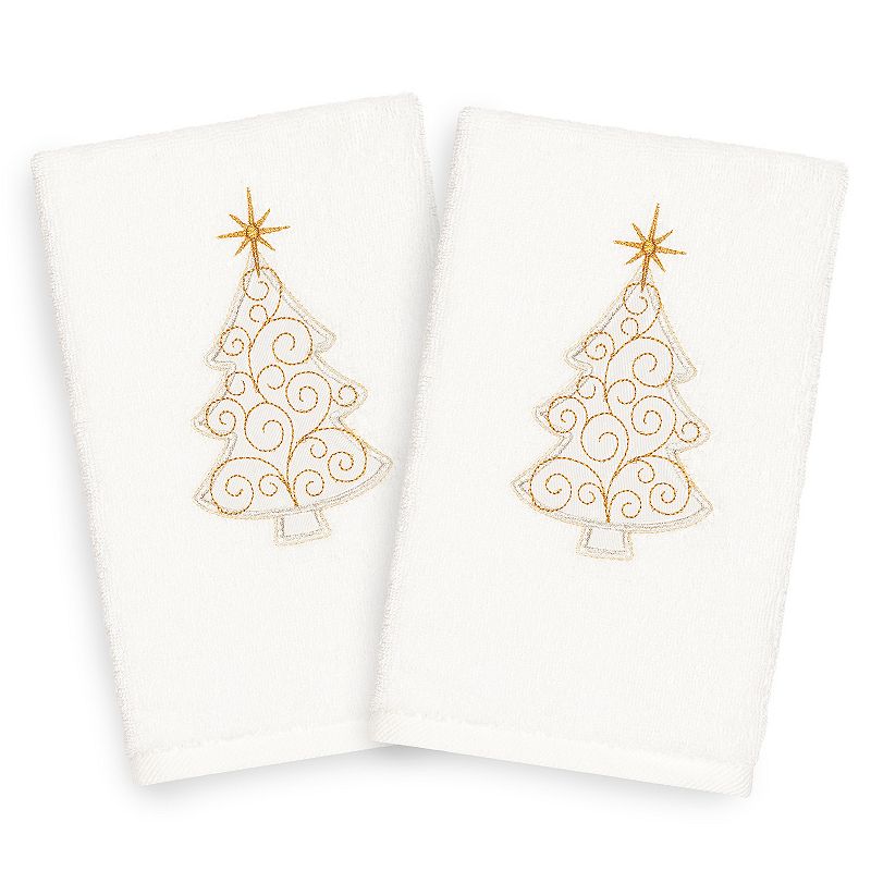 Linum Home Textiles 2-pack Christmas Scroll Tree Embroidered Hand Towel Set