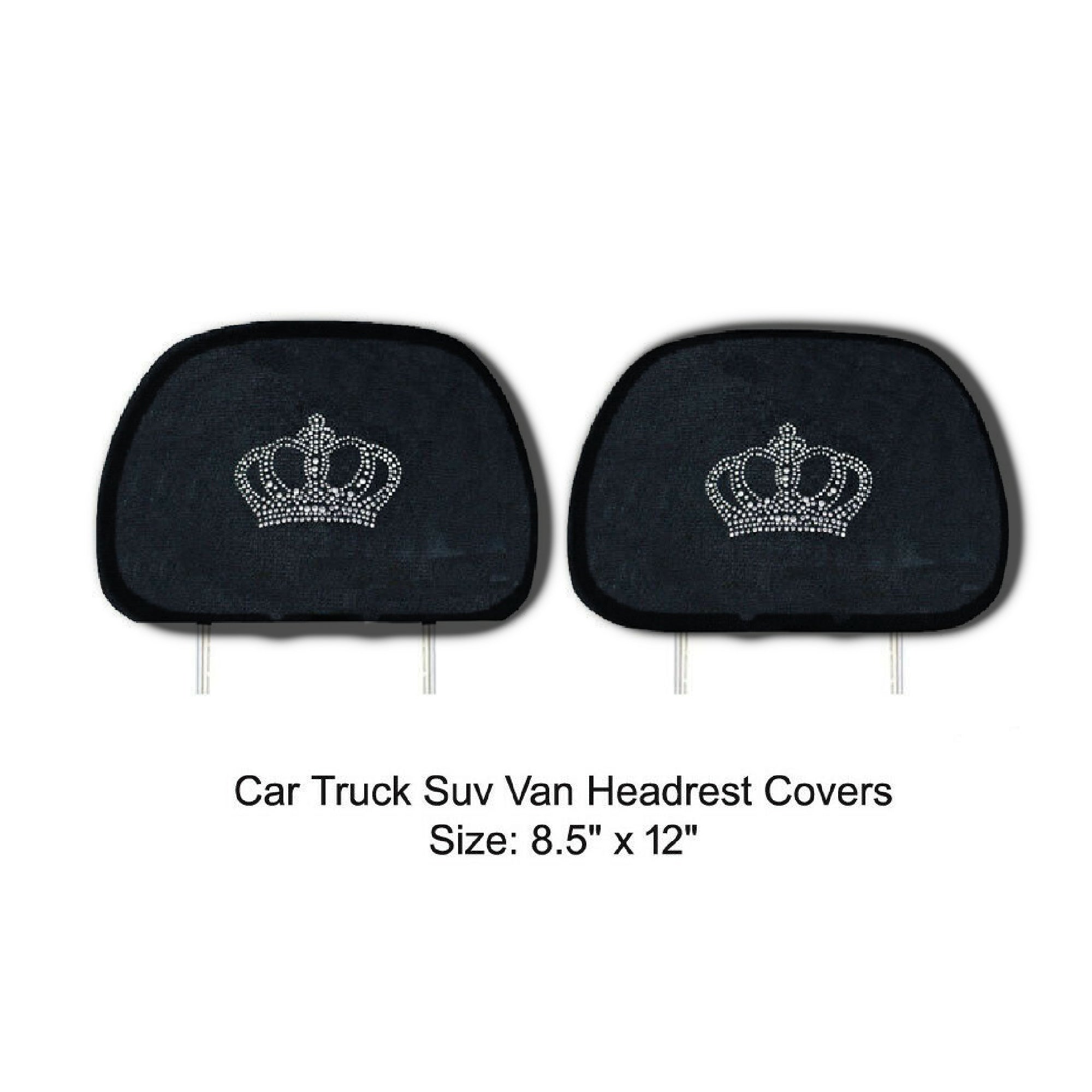 Set of 2(Two) Universal Fit Truck Car Seat Headrest Covers - King Crown Crystal Studded Rhinestone