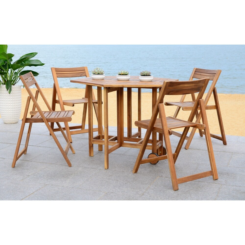 SAFAVIEH Kerman Finish Brown Acacia Wood 5 piece Outdoor Dining Table Set