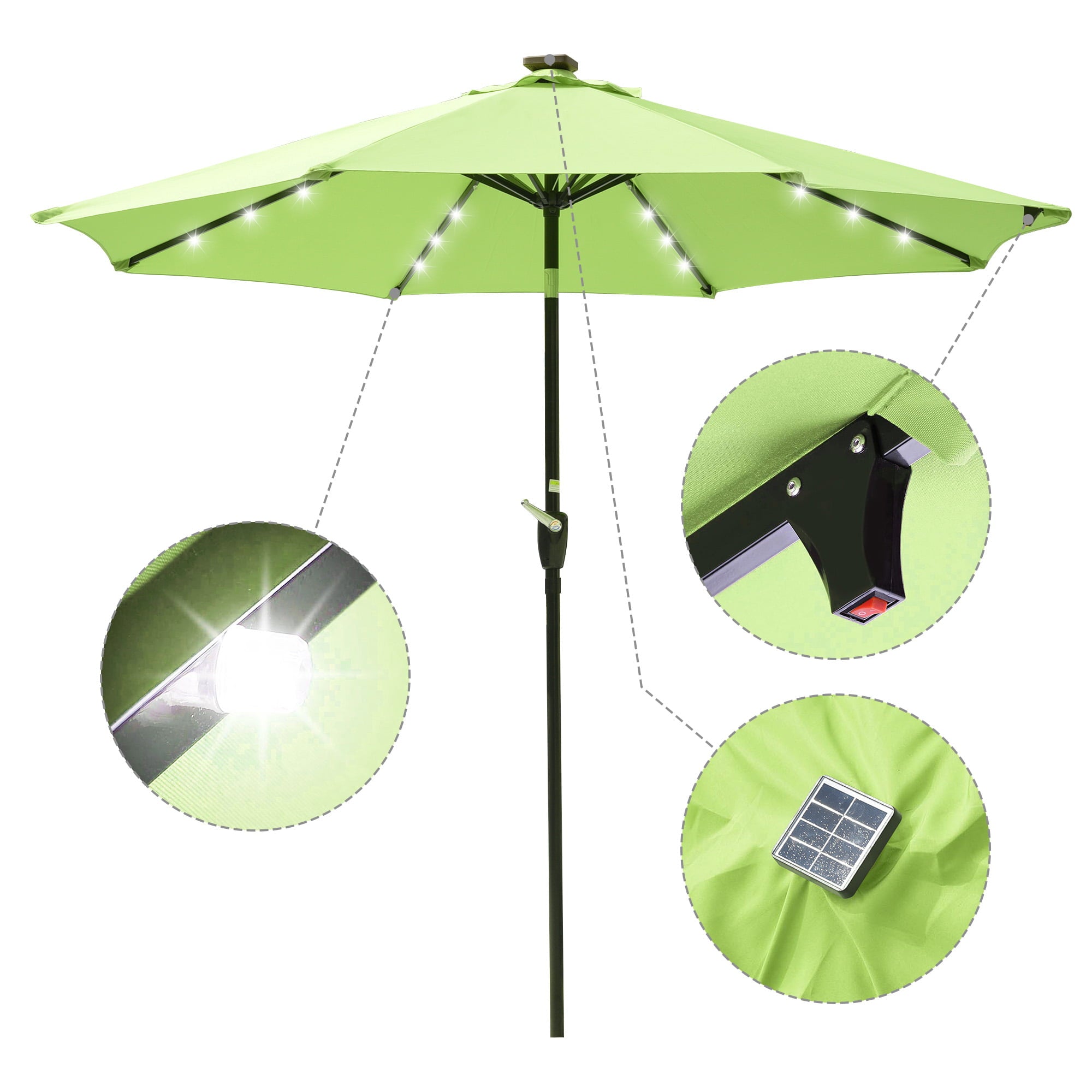 LAGarden 9 Ft 32 Solar Powered LED Light Outdoor Patio Umbrella with Crank Tilt for Table Market Pool Yard(Pack of 2)