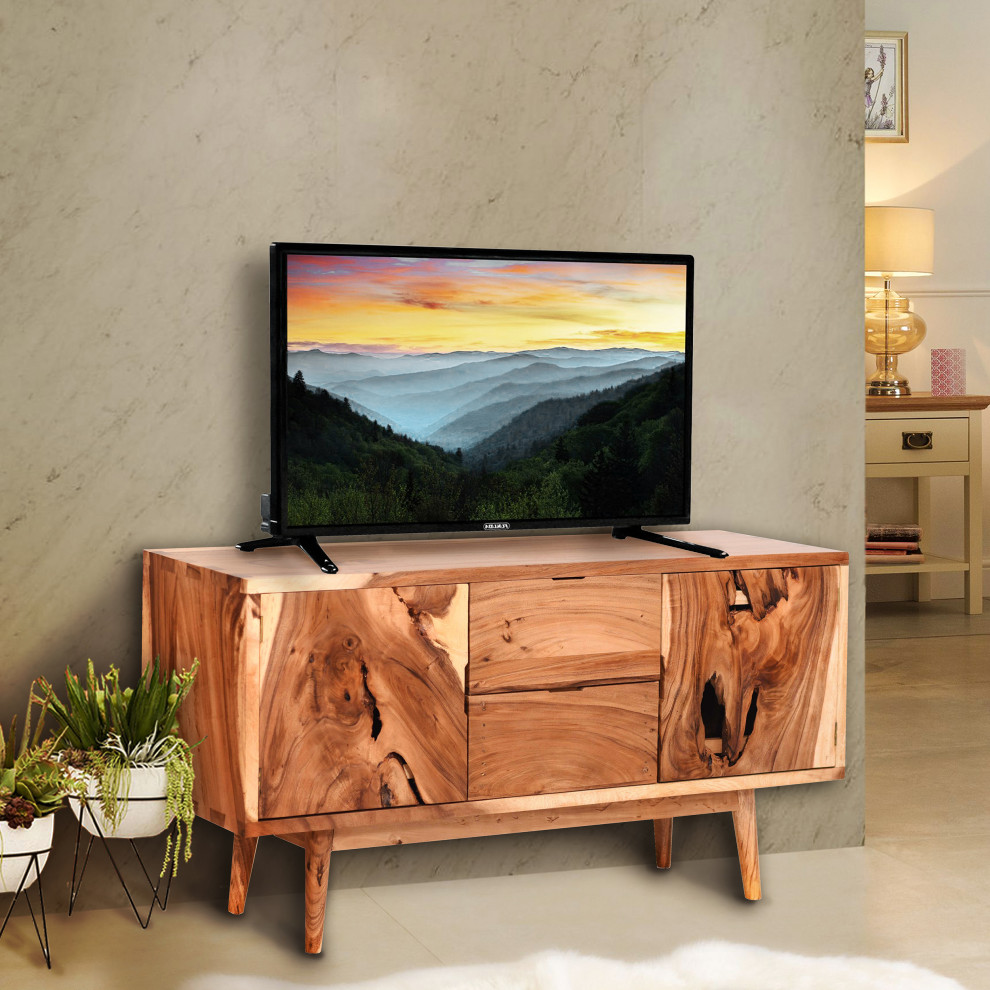 Roma Live Edge Suar Wood Cabinet With 2 doors/2 drawers   Midcentury   Entertainment Centers And Tv Stands   by Chic Teak  Houzz