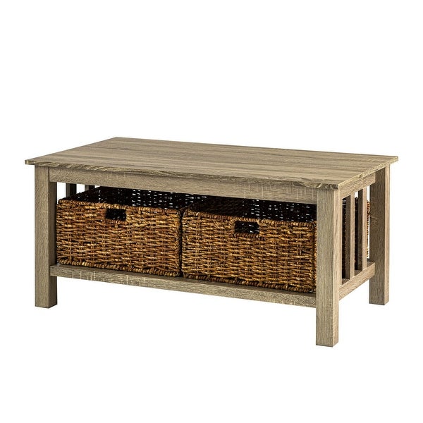 Traditional Storage Coffee Table with Bins， Driftwood