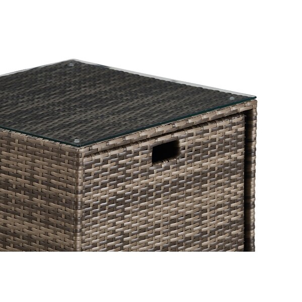 Tommy Hilfiger Oceanside Outdoor Side Table with Storage，Coastal Gray Wicker