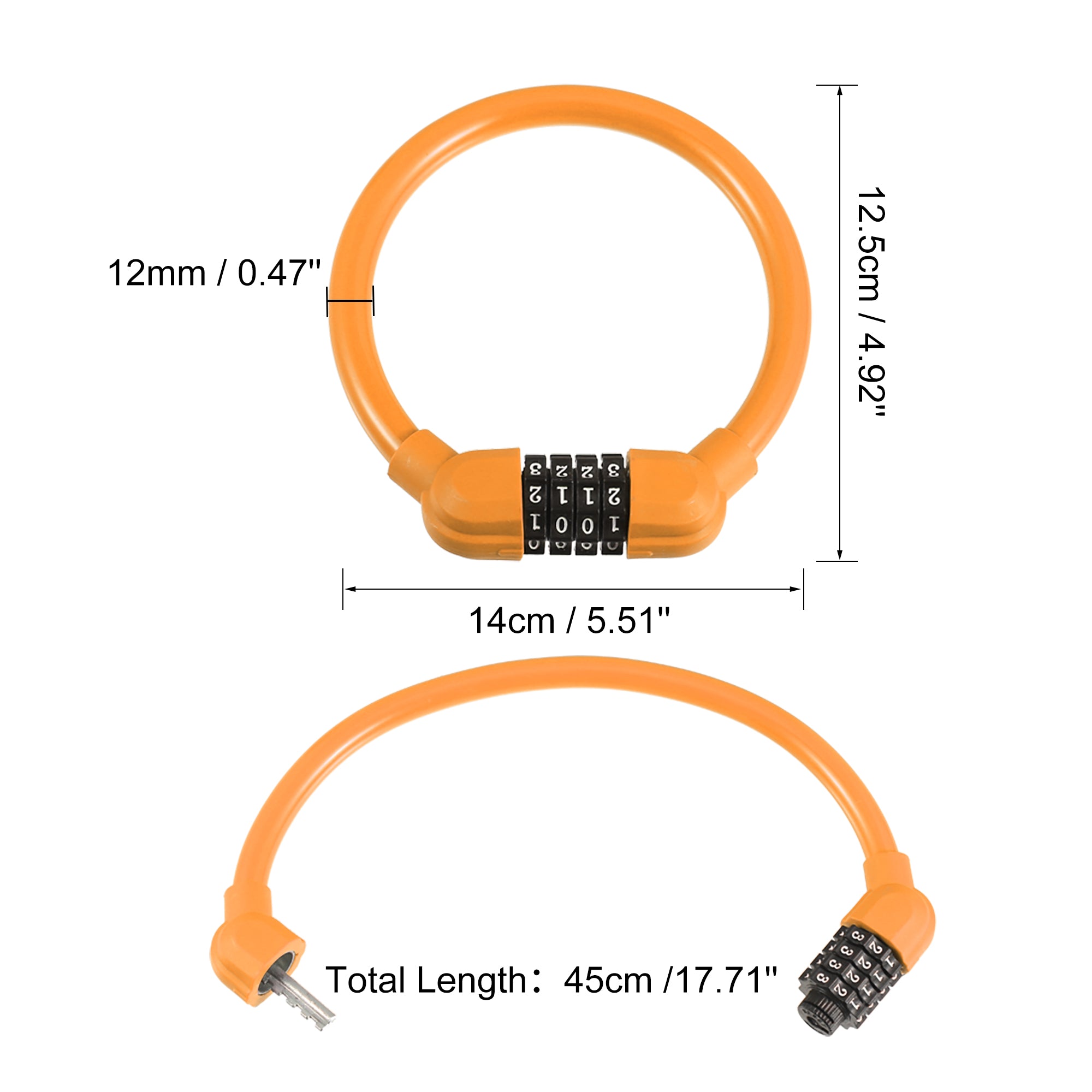 45cmx12mm Bicycle Locks Cable Portable 4 Digit Security Resettable Combination Bicycle Cable Lock Orange