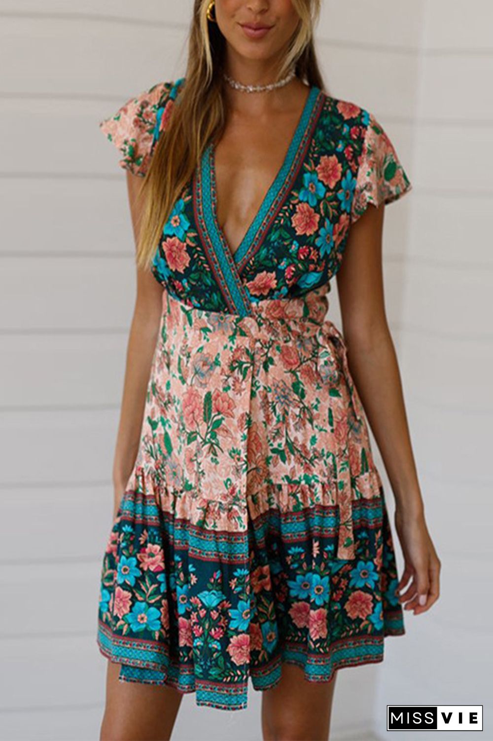 Floral Print Bohemia Beach Short Dress