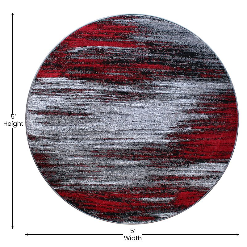 Masada Rugs Masada Rugs Trendz Collection 5'x5' Round Modern Contemporary Area Rug in Red， Gray and Black - Design Trz863