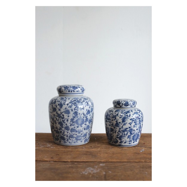 Decorative Ceramic Ginger Jar 8 25 quot Blue white Storied Home