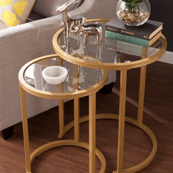 SEI Furniture Grant Gold Glam 2-piece Nesting Side Table Set