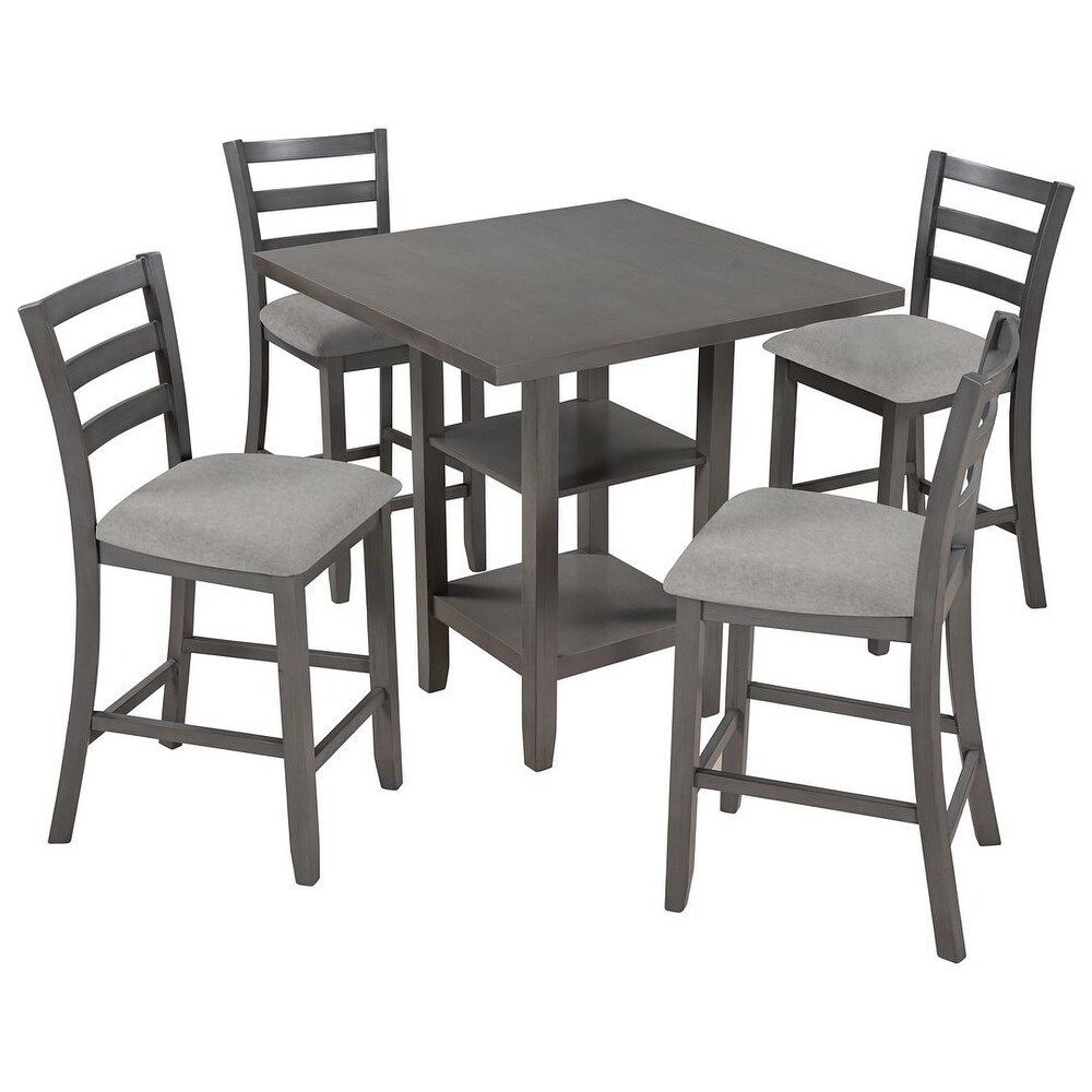 5 Piece Counter Height Square Dining Table Set with 4 Chairs