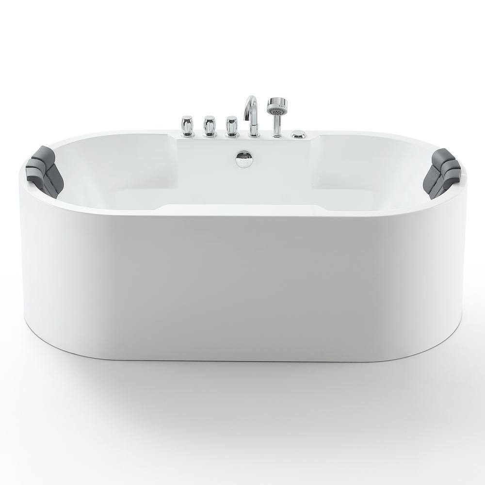 Empava Luxury 67 in. Center Drain Acrylic Freestanding Flatbottom Whirlpool Bathtub in White with Faucet EMPV-67AIS17