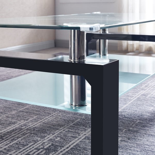 Tempered Glass Top Rectangular Double-Layer Coffee Table