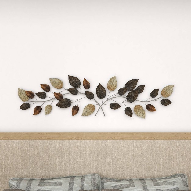 Metal Leaf Long Textured Wall Decor With Multiple Shades Bronze Olivia amp May