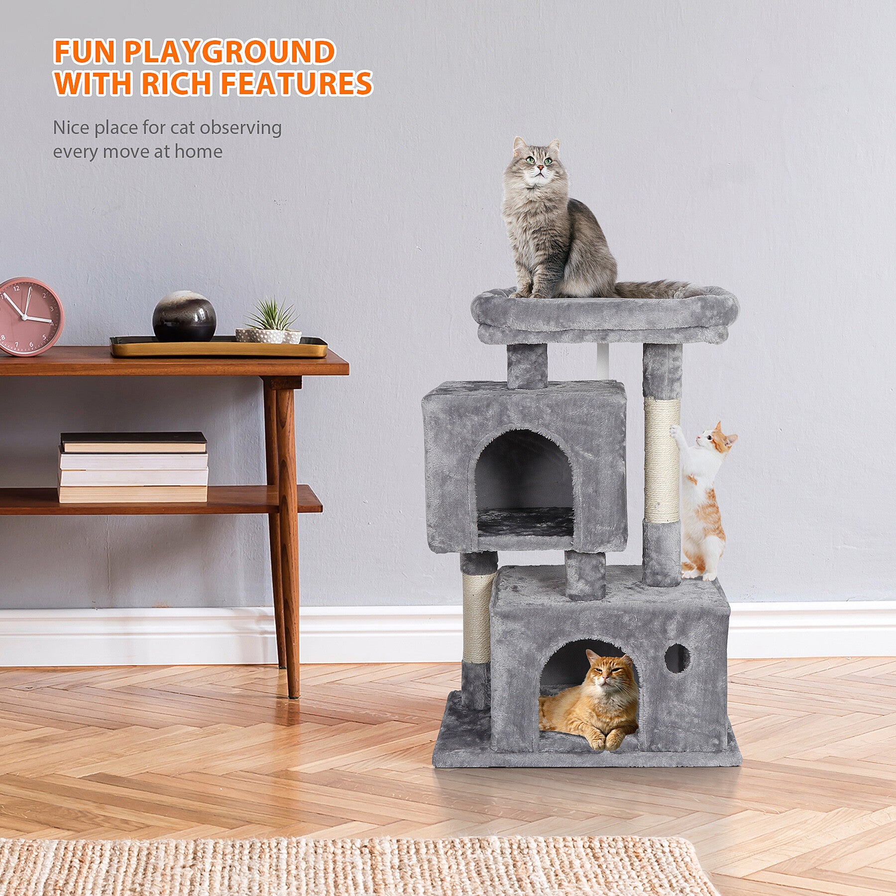 HomGarden 33.9''H Cat Tree Cat Tower for Small Medium Cats W/ Scratching Posts and Perch， Gray