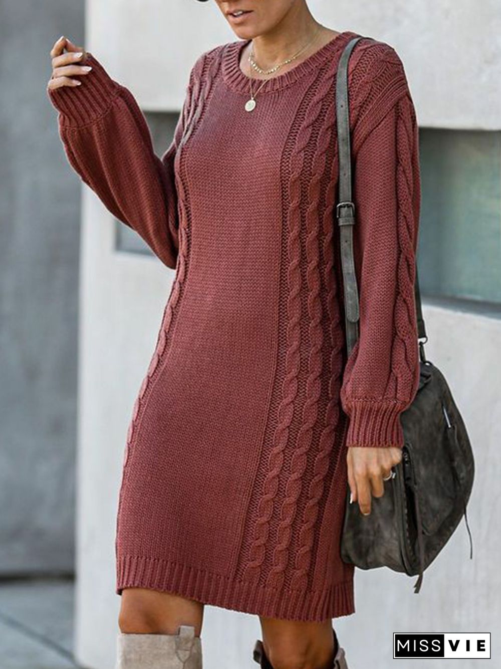 Women Solid Casual Winter Sweater Dress