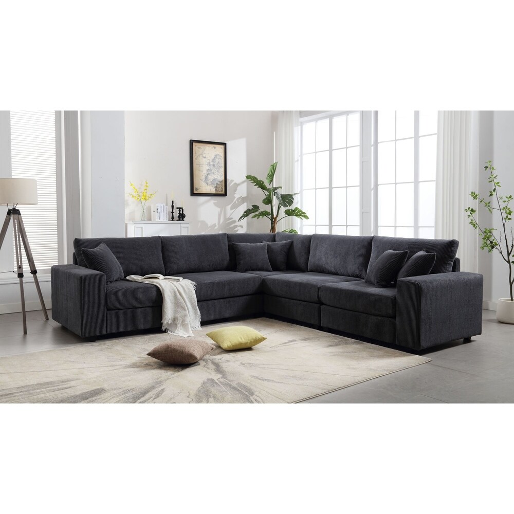 Oversized L Shape Modular Corduroy Upholstered Sectional Sofa with Deep Seat  Comfy Sofa Set