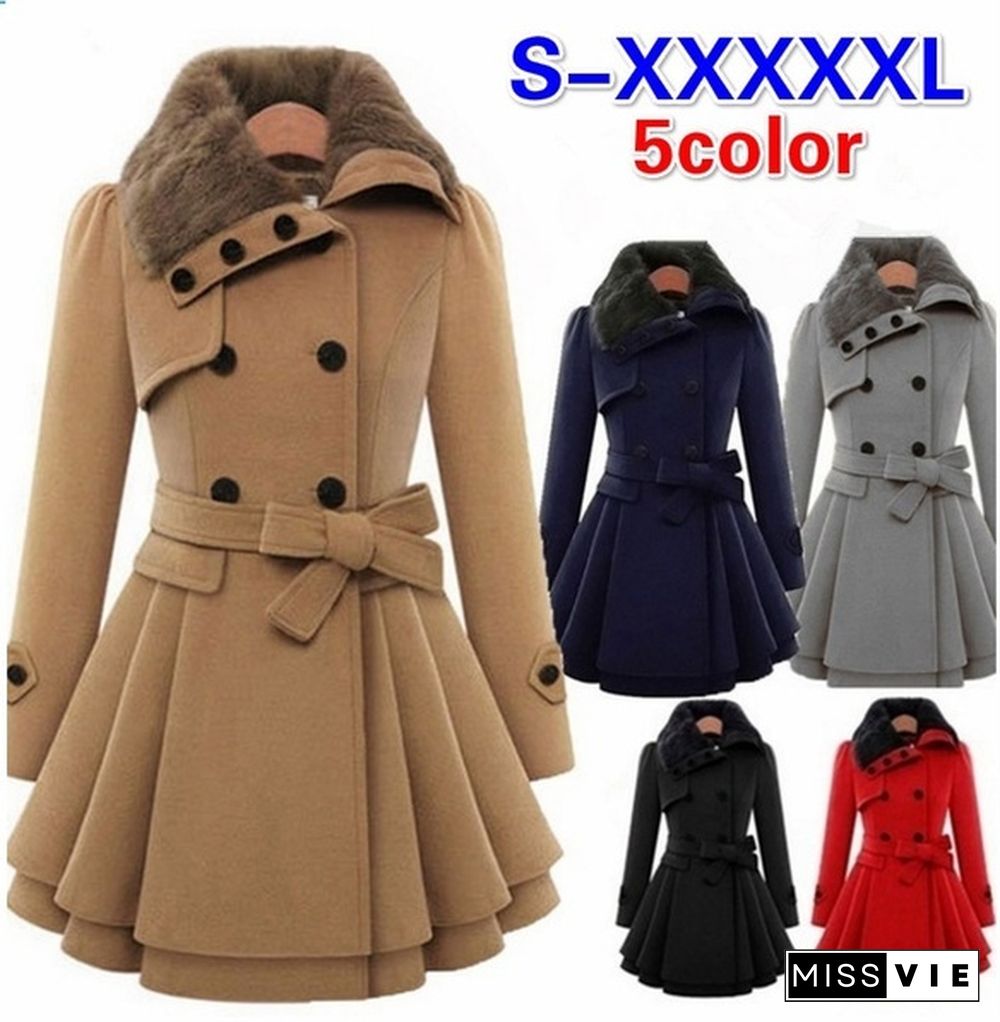 Winter Coat Women Wool & Blend Coat Women Jacket Winter Women Coat Warm  Lady Fur Collar Peacoat Winter Woolen Coat Jackets Plus Size 5XL