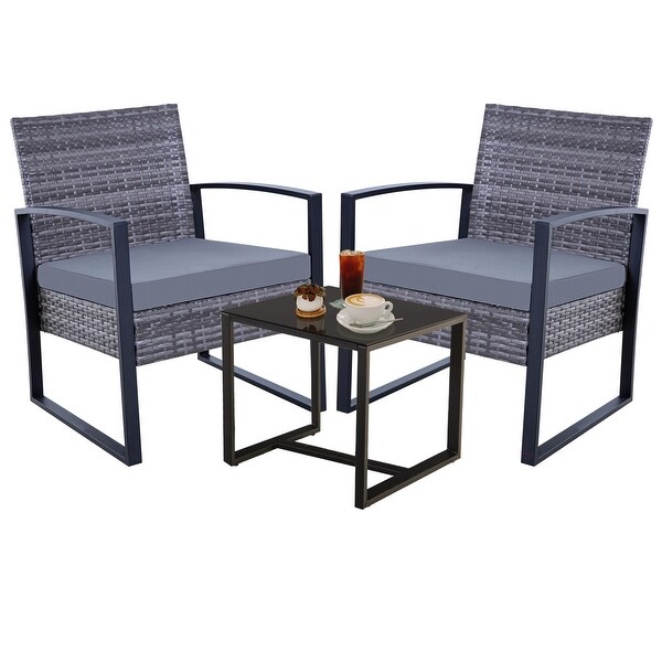 3Piece Wicker Bistro Set，Outdoor Patio chairs and Coffee Table