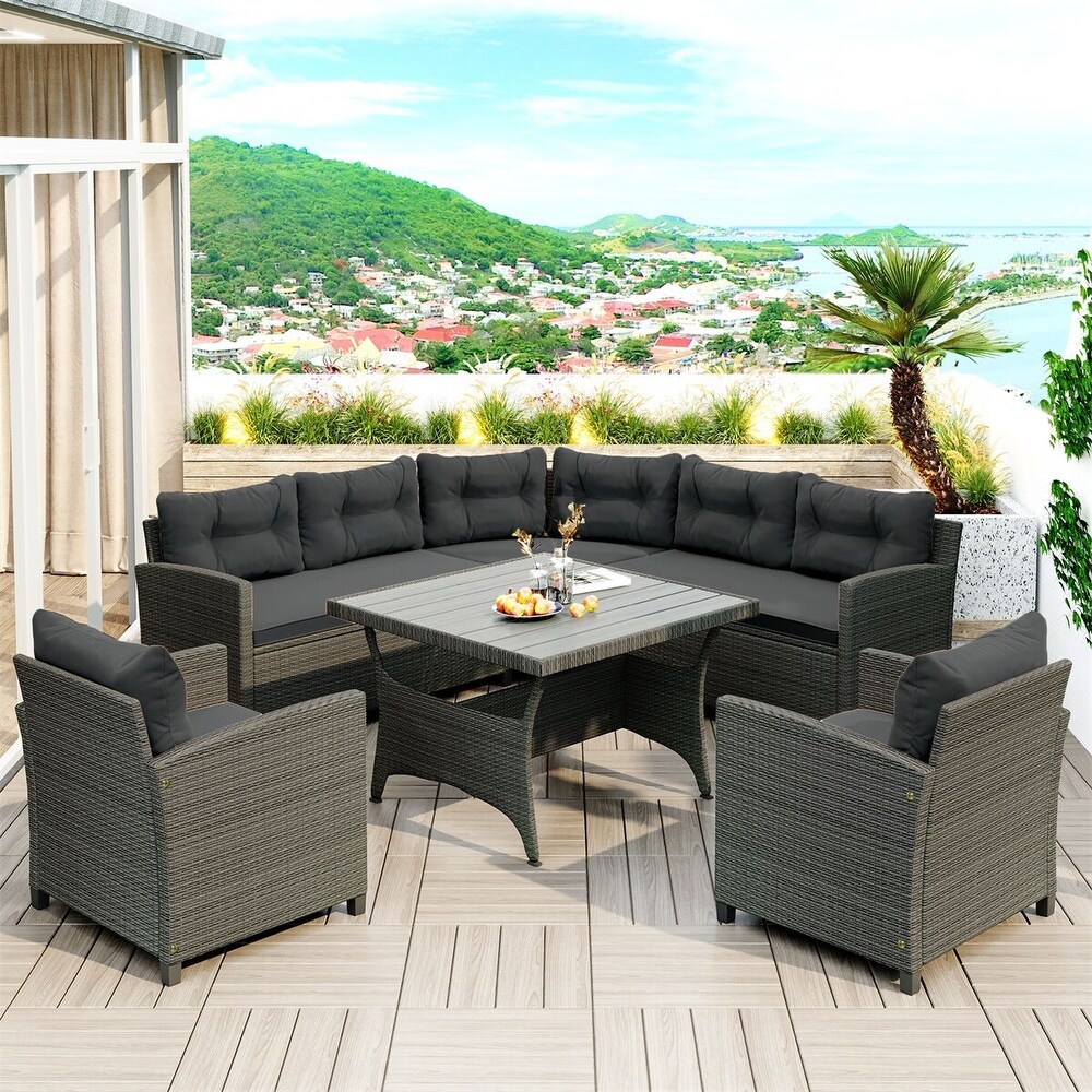 Merax 6 Piece Outdoor Wicker Sofa Set with Thick Cushions