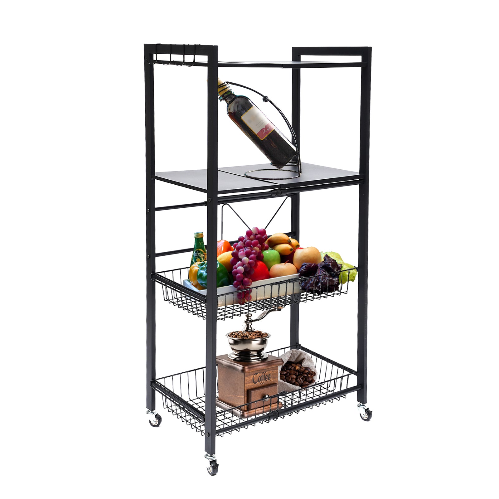 Miumaeov Standing Kitchen Utility Storage Shelf Kitchen Bakers Rack 4-Tier Kitchen Microwave Cart Stand Rack