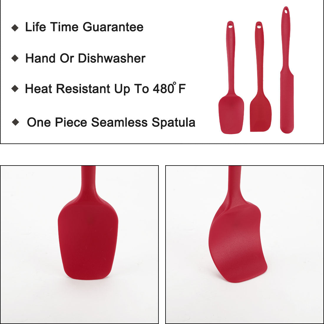 Uxcell Kitchen Cooking Silicone Spatula Set Heat Resistant Scraping Baking Utensils Red 3 Pieces